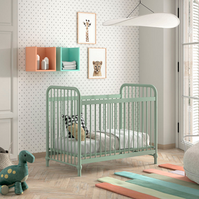 Bronxx Baby Cot Bed 60 x 120cm Olive Green by VIPACK features trendy colours, matte metal finish, Belgian design & industrial style for a safe sleep time