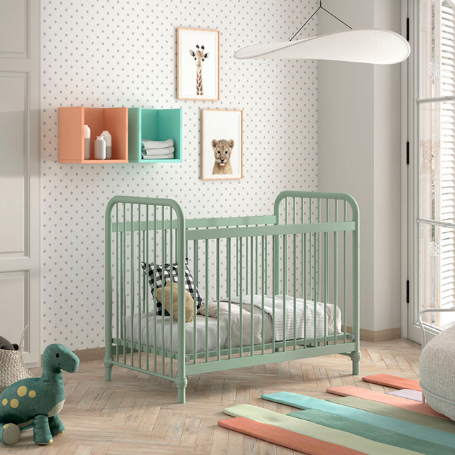 Bronxx Baby Cot Bed 60 x 120cm Olive Green by VIPACK features trendy colours, matte metal finish, Belgian design & industrial style for a safe sleep time