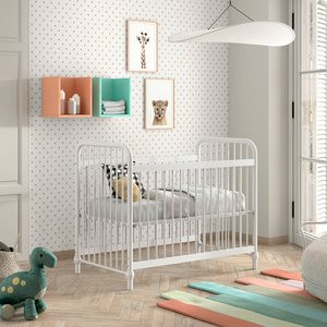 The Bronxx Baby Cot Bed 60 x 120cm White by VIPACK features trendy colours, matte metal finish, Belgian design & industrial style for a safe sleep time