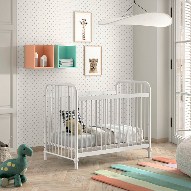 The Bronxx Baby Cot Bed 60 x 120cm White by VIPACK features trendy colours, matte metal finish, Belgian design & industrial style for a safe sleep time