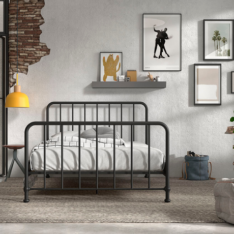 The Bronxx Bed 140 x 200cm Black by VIPACK features slatted base, metal industrial Belgian design & matte finish, ideal children's furniture for 4 & up