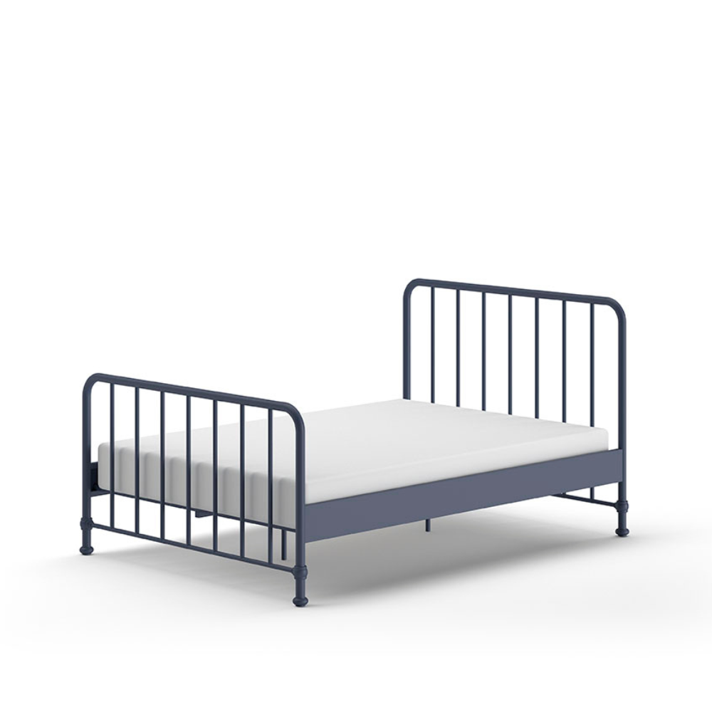 The Bronxx Bed 140 x 200cm Denim Blue by VIPACK features slatted base, metal industrial Belgian design & matte finish, ideal children's furniture for 4 & up