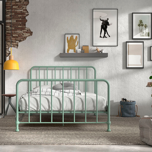 The Bronxx Bed 140 x 200cm Olive Green by VIPACK offers slatted base, metal industrial Belgian design & matte finish, ideal children's furniture for 4 & up