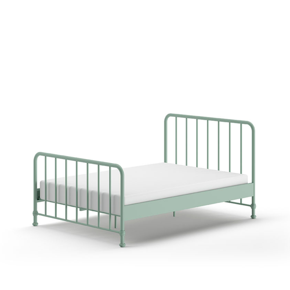 The Bronxx Bed 140 x 200cm Olive Green by VIPACK offers slatted base, metal industrial Belgian design & matte finish, ideal children's furniture for 4 & up