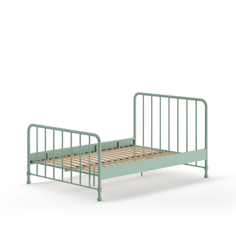 The Bronxx Bed 140 x 200cm Olive Green by VIPACK offers slatted base, metal industrial Belgian design & matte finish, ideal children's furniture for 4 & up
