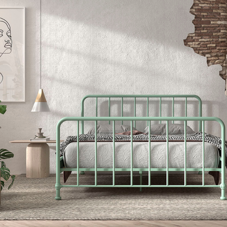 The Bronxx Bed 160 x 200cm Olive Green by VIPACK offers slatted base, metal industrial Belgian design & matte finish, ideal children's furniture for 4 & up