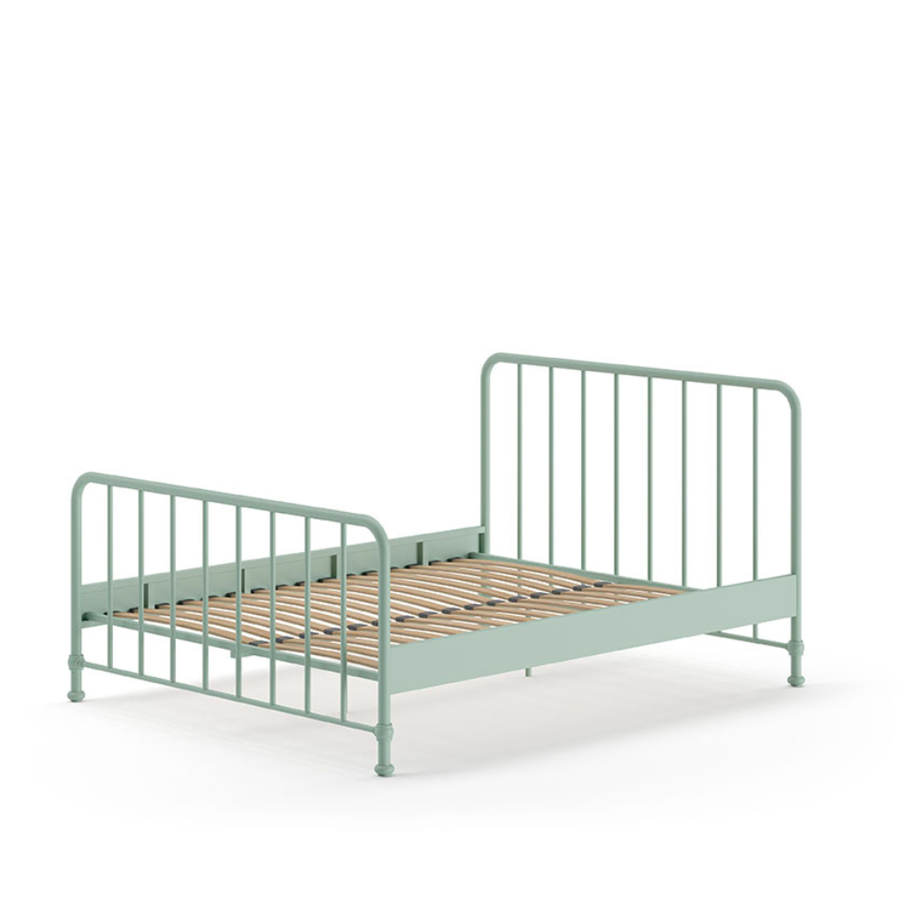 The Bronxx Bed 160 x 200cm Olive Green by VIPACK offers slatted base, metal industrial Belgian design & matte finish, ideal children's furniture for 4 & up