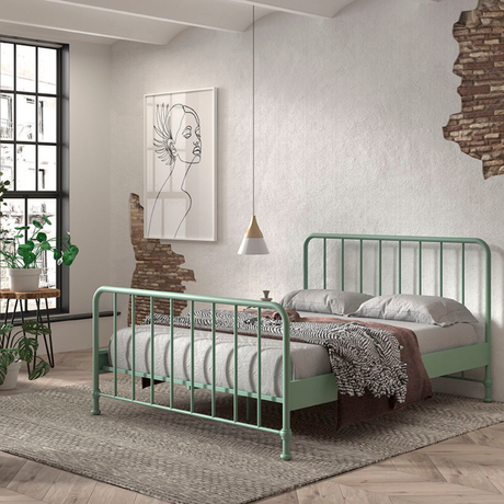 The Bronxx Bed 160 x 200cm Olive Green by VIPACK offers slatted base, metal industrial Belgian design & matte finish, ideal children's furniture for 4 & up