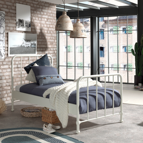 The Bronxx Bed 90 x 200cm White by VIPACK offers slatted base, metal industrial Belgian design & matte finish, ideal children's furniture for 4 & up