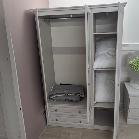 The Brosna 2 Door 2 Drawer Wardrobe in Cashmere with mirror offers full hanging space, deep drawers and elegant finish for stylish, practical storage