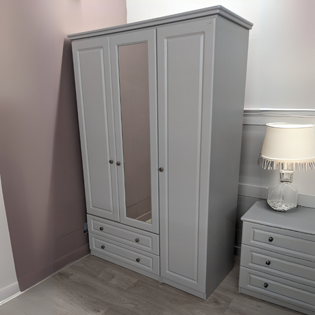 The Brosna 2 Door 2 Drawer Wardrobe in Cashmere with mirror offers full hanging space, deep drawers and elegant finish for stylish, practical storage