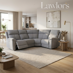 Grey sectional electric recliner corner sofa in a modern living room