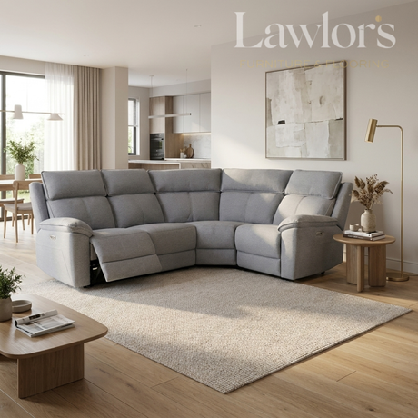 Grey sectional electric recliner corner sofa in a modern living room