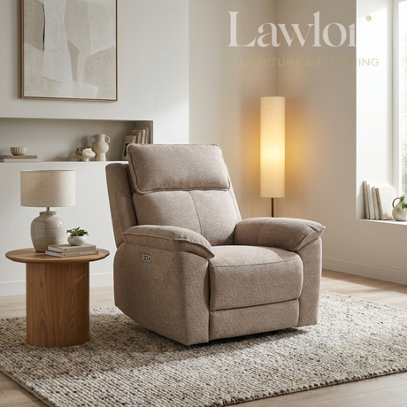 Beige 1 seater electric recliner chair in a modern living room