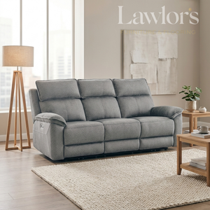Grey 3 seater electric recliner sofa in a living room setting