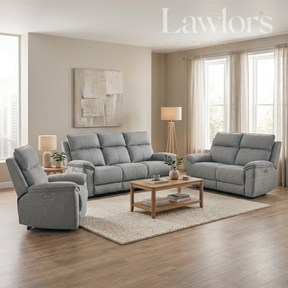 Grey 3+2+1 electric recliner sofa set in a living room