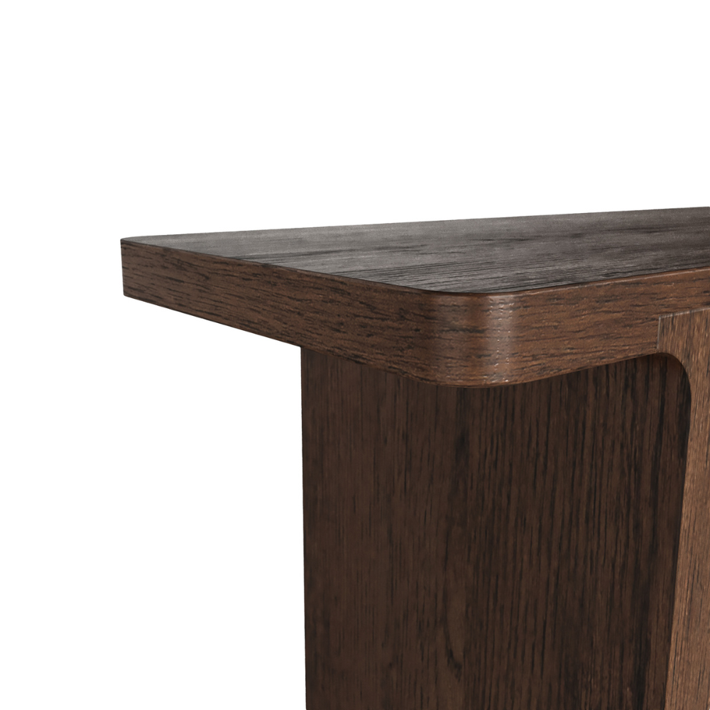 The California Console Table is crafted from oak and rubberwood veneer with a sleek, natural finish, stylish for any room.