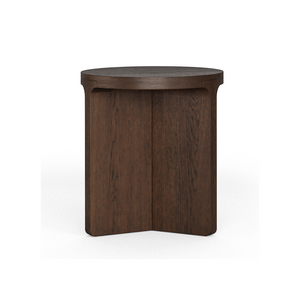The California Round Side Table is crafted from oak and rubberwood veneer with a sleek, natural finish, stylish for any room.
