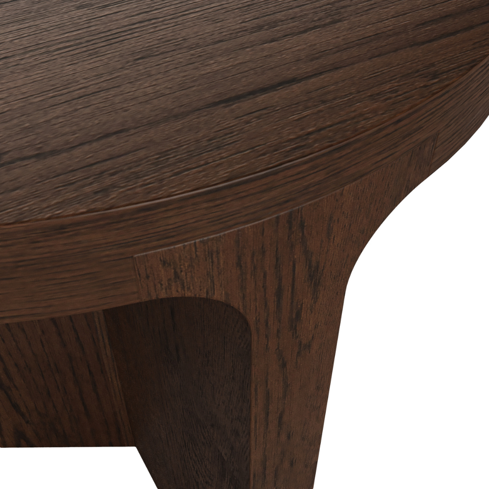 The California Round Side Table is crafted from oak and rubberwood veneer with a sleek, natural finish, stylish for any room.