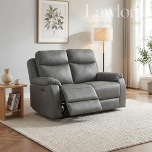 Black 2 seater recliner sofa in a modern living room