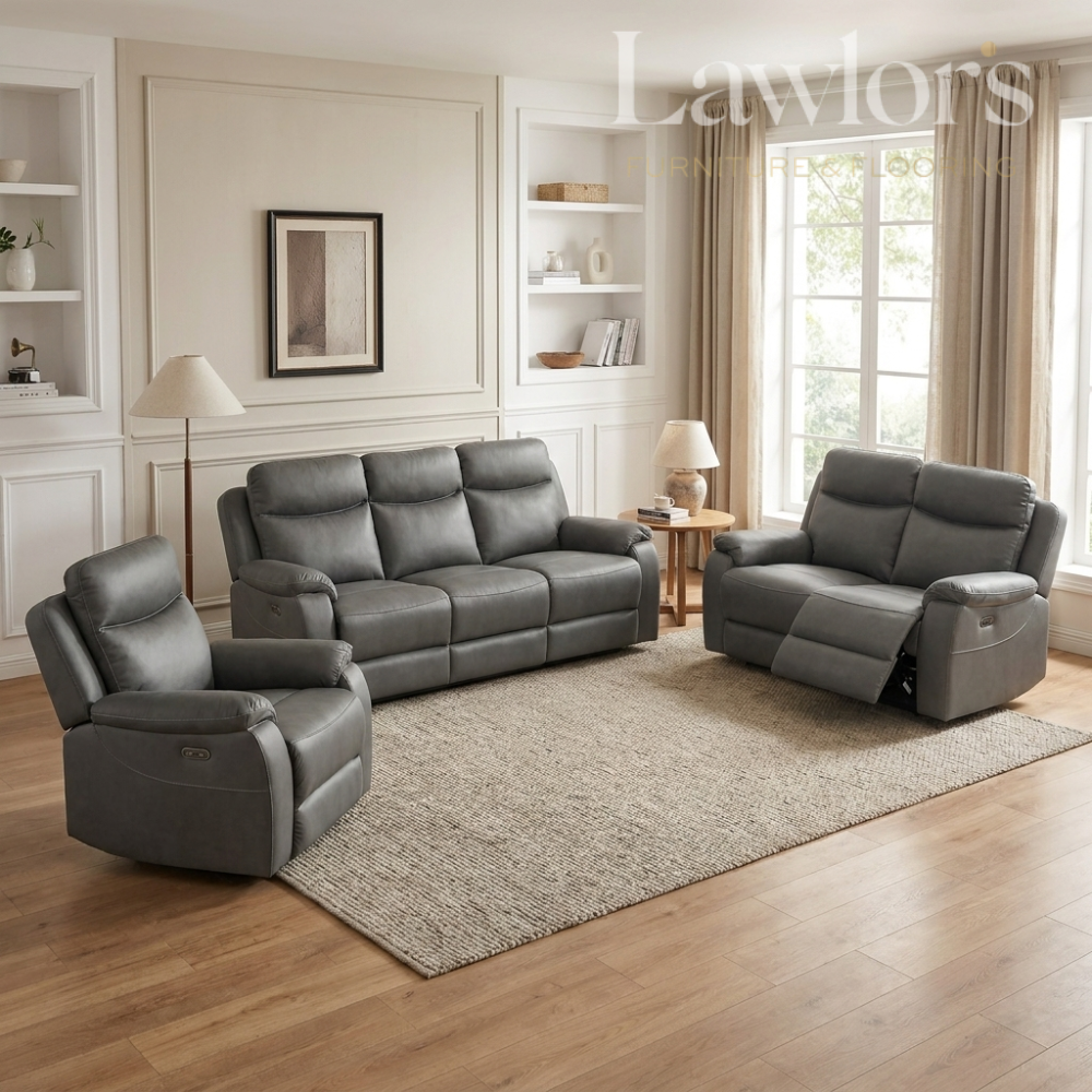 Black leather 3+2+1 recliner sofa set in a living room