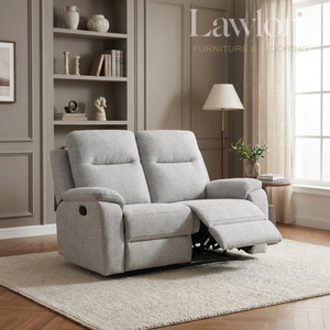 Light grey 2 seater recliner sofa in a living room setting