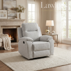 Light grey 1 seater recliner chair in a living room setting