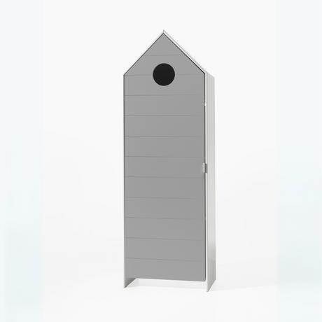 The Casami Kids 1 & 1 Open Door Wardrobe Set Grey & White features stylish storage with shelves & hanging rail in cozy Belgian beach house design