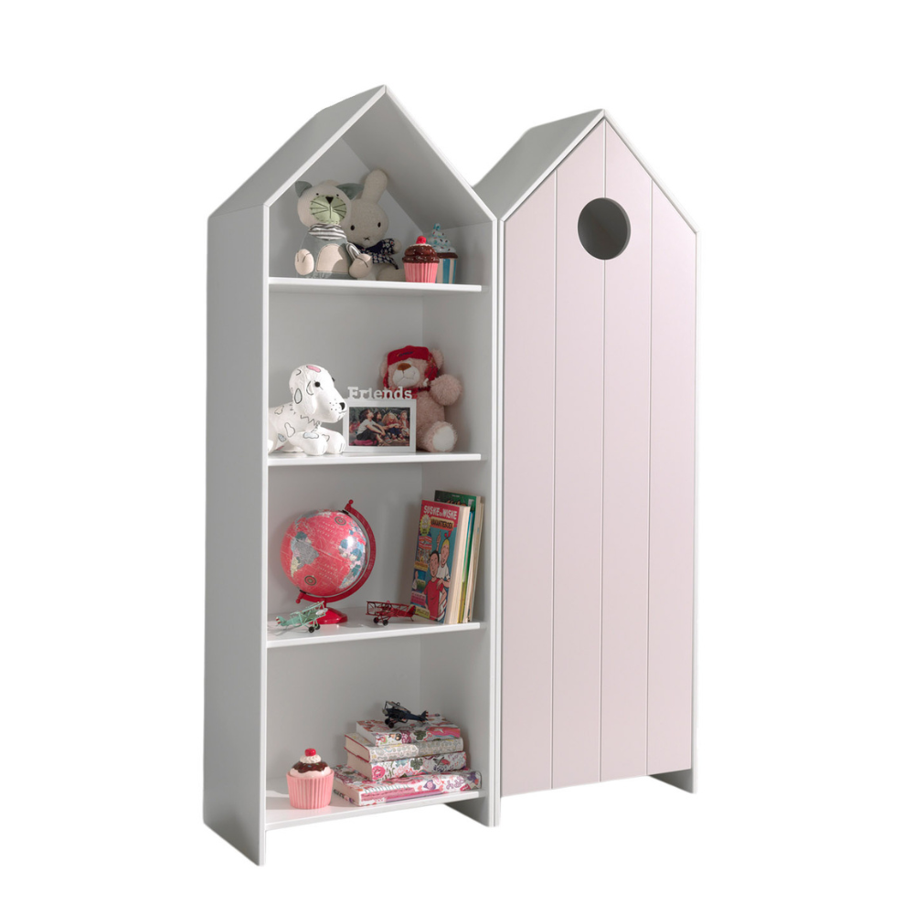 The Casami Kids 1 & 1 Open Door Wardrobe Set Pink & White features stylish storage with shelves & hanging rail in cozy Belgian beach house design