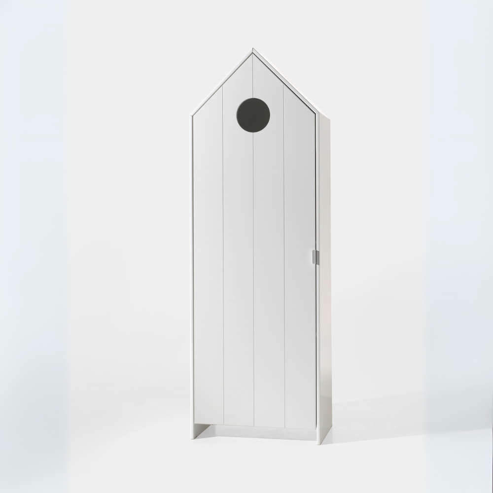 The Casami Kids 1 & 1 Open Door Wardrobe Set White features stylish storage with shelves & hanging rail in cozy Belgian beach house design