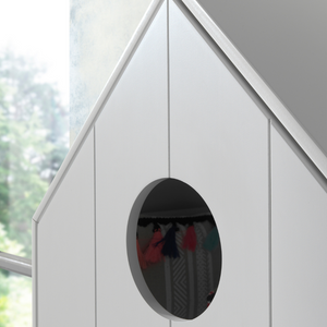 The Casami Kids 1 & 1 Open Door Wardrobe Set White features stylish storage with shelves & hanging rail in cozy Belgian beach house design