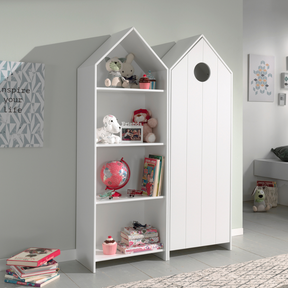 The Casami Kids 1 & 1 Open Door Wardrobe Set White features stylish storage with shelves & hanging rail in cozy Belgian beach house design