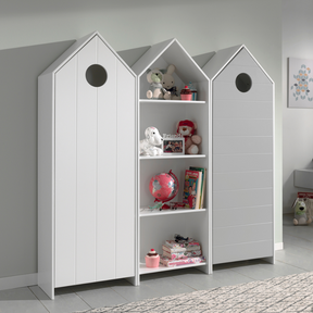 The Casami Kids 2 & 1 Open Door Wardrobe Set Grey & White features playful beach house style with shelves and rails for toys, books & clothes