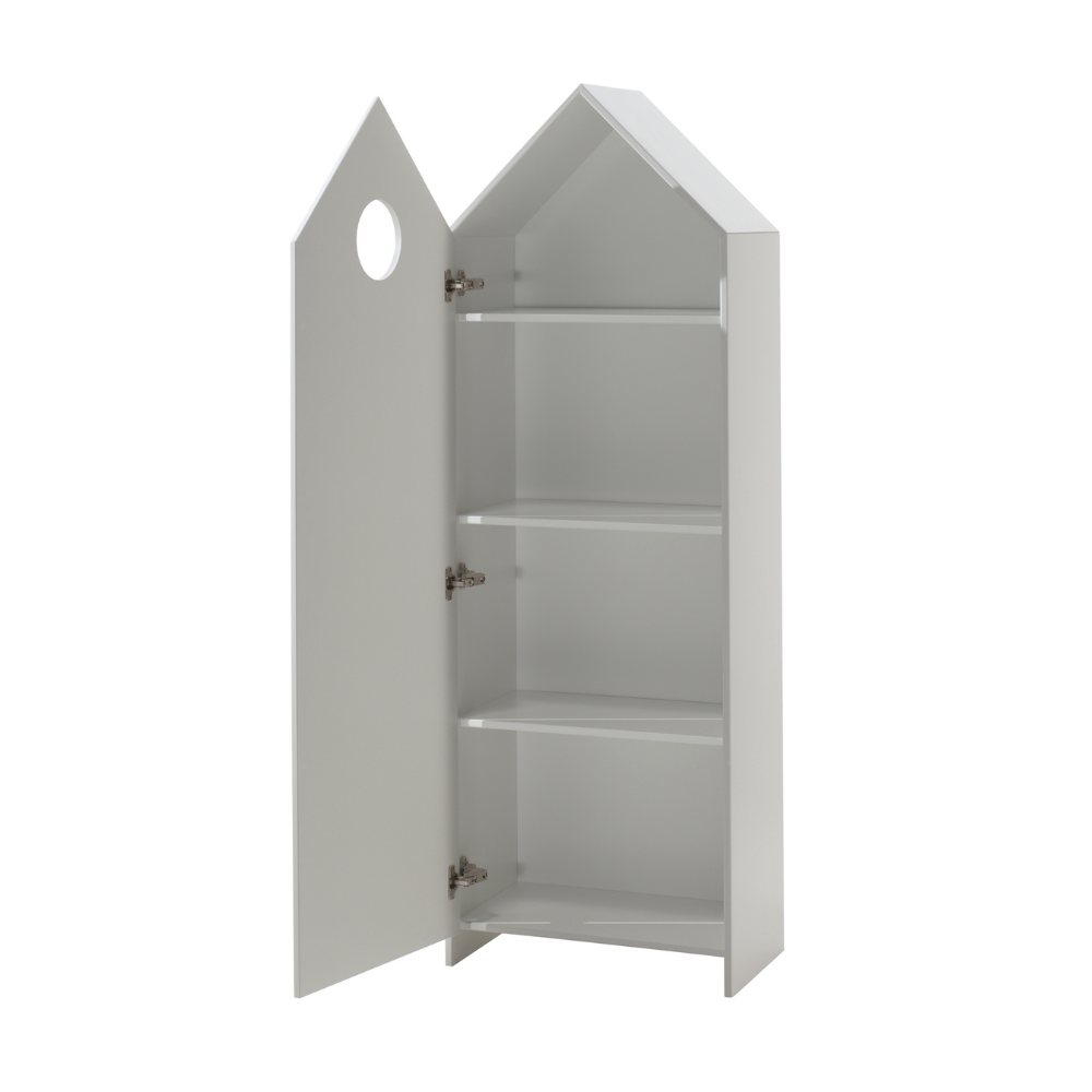 The Casami Kids 2 & 1 Open Door Wardrobe Set Grey & White features playful beach house style with shelves and rails for toys, books & clothes