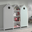 The Casami Kids 2 & 1 Open Door Wardrobe Set Mint Green & Grey features playful beach house style with shelves and rails for toys, books & clothes