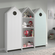The Casami Kids 2 & 1 Open Door Wardrobe Set Mint Green & White features playful beach house style with shelves and rails for toys, books & clothes