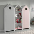 The Casami Kids 2 & 1 Open Door Wardrobe Set Pink & Grey features playful beach house style with shelves and rails for toys, books & clothes