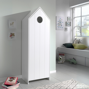 The Casami Kids 2 & 1 Open Door Wardrobe Set Pink & White features playful beach house style with shelves and rails for toys, books & clothes