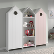 The Casami Kids 2 & 1 Open Door Wardrobe Set Pink & White features playful beach house style with shelves and rails for toys, books & clothes