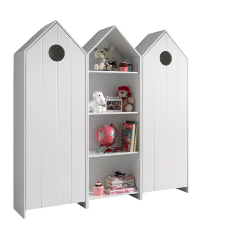The Casami Kids 2 & 1 Open Door Wardrobe Set Satin White features playful beach house style with shelves and rails for toys, books & clothes