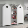 The Casami Kids 2 & 1 Open Door Wardrobe Set Satin White features playful beach house style with shelves and rails for toys, books & clothes
