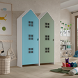 The Casami Kids 2 Door Window Wardrobe Set in Ballet Blue & Mint Green features beach house style with rails, lacquered finish and MDF material