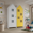 The Casami Kids 2 Door Window Wardrobe Set in Satin White & Sunbeam Yellow features beach house style with lacquered finish, rails, shelves and MDF material