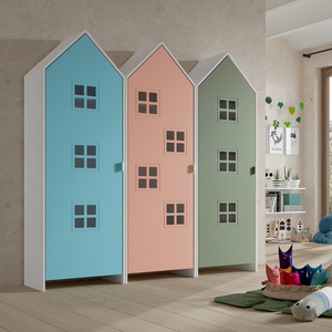 The Casami Kids 3 Door Window Wardrobe Set in Ballet Blue, Blush Peach & Mint Green provides charm, storage & durability, where fun meets functionality