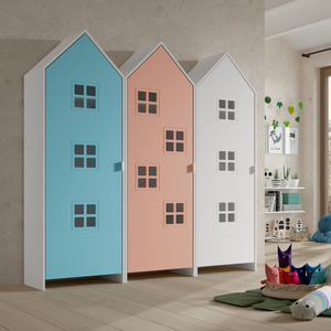 The Casami Kids 3 Door Window Wardrobe Set in Ballet Blue, Blush Peach & Satin White provides charm, storage and durability, where fun meets functionality