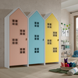 The Casami Kids 3 Door Window Wardrobe Set in Ballet Blue, Blush Peach & Sunbeam Yellow provides charm, storage & durability, where fun meets functionality