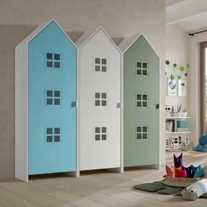 The Casami Kids 3 Door Window Wardrobe Set in Ballet Blue, Satin White & Mint Green provides charm, durability & storage, where fun meets functionality