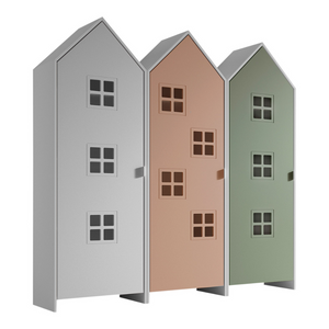 The Casami Kids 3 Door Window Wardrobe Set in Satin White, Blush Peach & Mint Green provides charm, storage & durability, where fun meets functionality