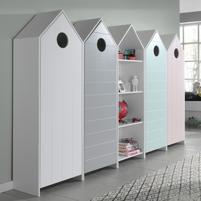 The Casami Kids 4 & 1 Open Door Wardrobe Set in Multicoloured features pastel colours of white, pink, mint green and grey, perfect addition to kids rooms