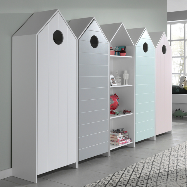 The Casami Kids 4 & 1 Open Door Wardrobe Set in Multicoloured features pastel colours of white, pink, mint green and grey, perfect addition to kids rooms